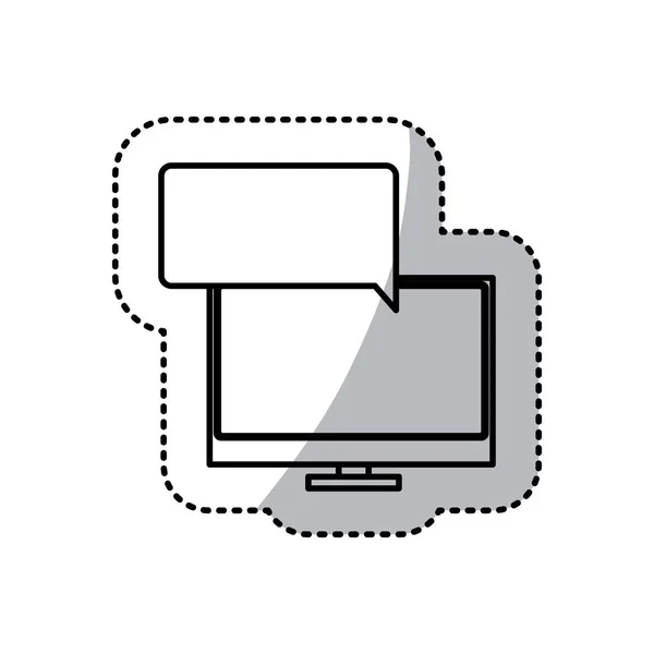 Sticker silhouette tech screen computer in wide flat dialogue callout box — Stock Vector