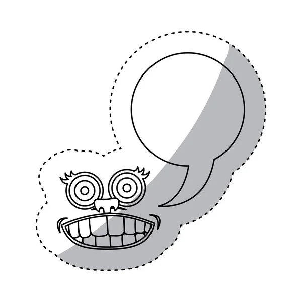 Etiqueta engomada contorno cara caricatura gesto con caja circular de diálogo — Vector de stock