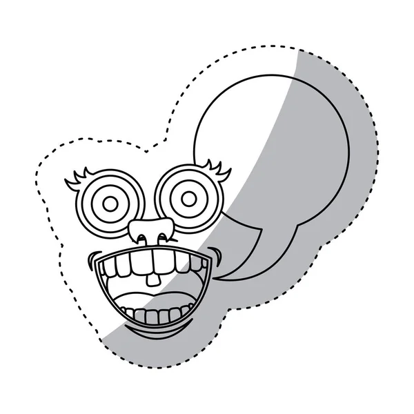 Sticker contour glimlach gezicht cartoon gebaar met ovale dialoogvenster — Stockvector