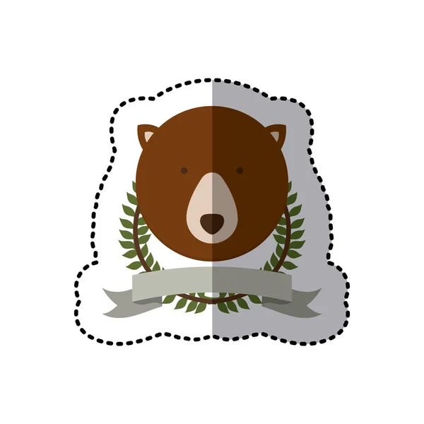 Φύλλα κορώνα αυτοκόλλητο και ετικέτα με αρκούδα ζώο — Διανυσματικό Αρχείο