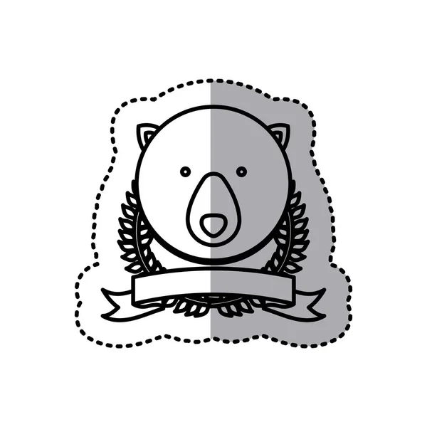 Autocollant silhouette couronne feuilles et étiquette avec ours animal — Image vectorielle