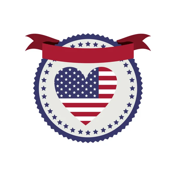 Kalp şekli ve etiket ile bayrak Birleşik Devletlerle damgası — Stok Vektör