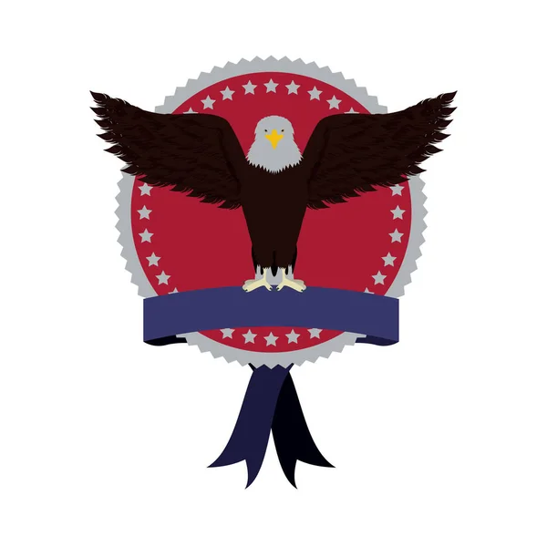 Timbre avec étiquette et aigle à ailes ouvertes — Image vectorielle