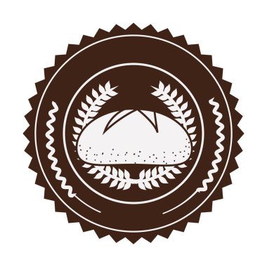 Zeytin taç ve dekoratif yuvarlak çerçeve içinde ekmek ile kahverengi pul