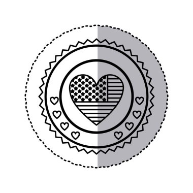 tek renkli siluet sopa ile Amerika Birleşik Devletleri bayrağı yuvarlak çerçeve içinde kalp kalp şeklinde