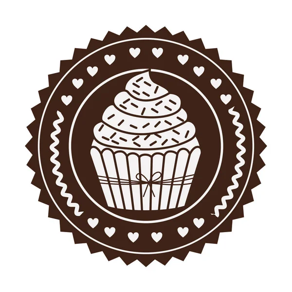 Brown stamp with cupcake with cream and sparks — Stock Vector