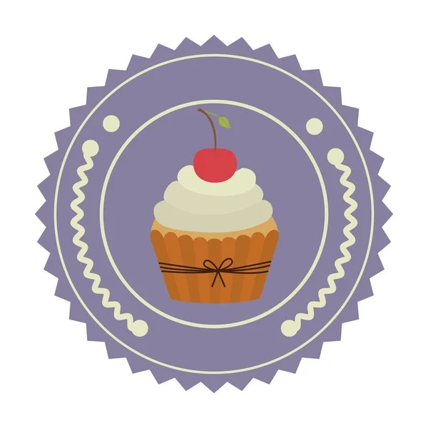 Színes bélyegző olajbogyó korona és a kerek keret cseresznye cupcake — Stock Vector