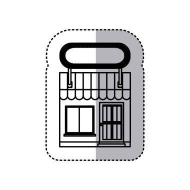 güneş şemsiyesi ve etiket ile ev ile siyah kontur siluet etiket