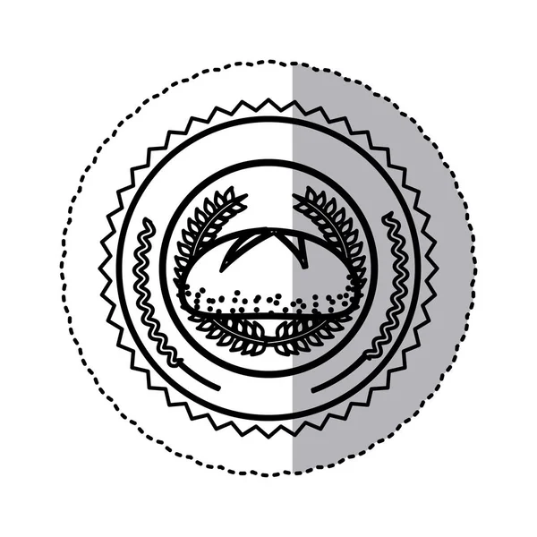 Черный контурный силуэт стикер с оливковой короной и хлебом в круглой рамке — стоковый вектор