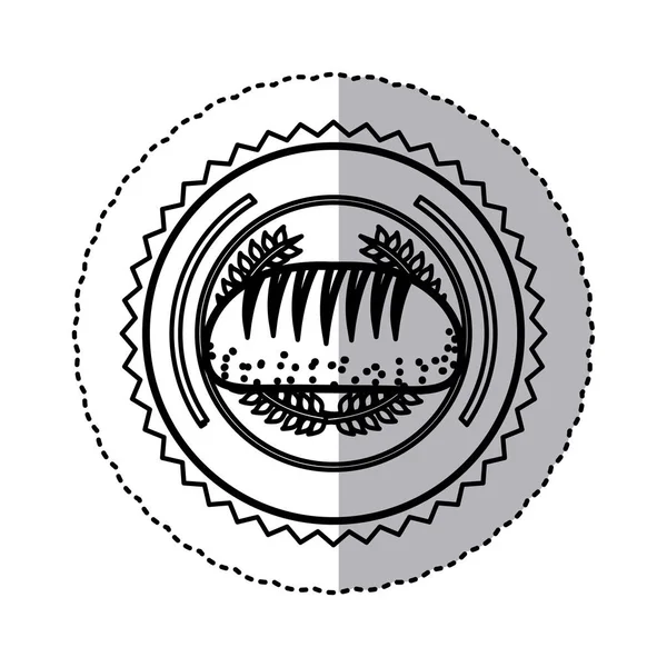 Etiqueta de silhueta de contorno preto com coroa de azeitona e pão em armação redonda — Vetor de Stock