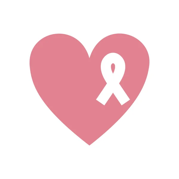 Roze hart embleem met kanker van de borst van het symbool — Stockvector