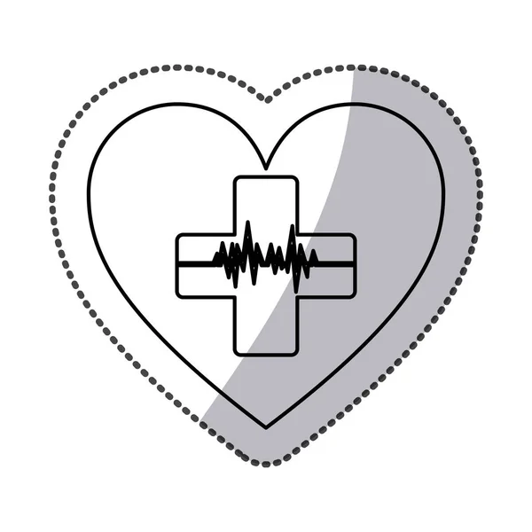 Batimento cardíaco dentro do ícone cruz — Vetor de Stock