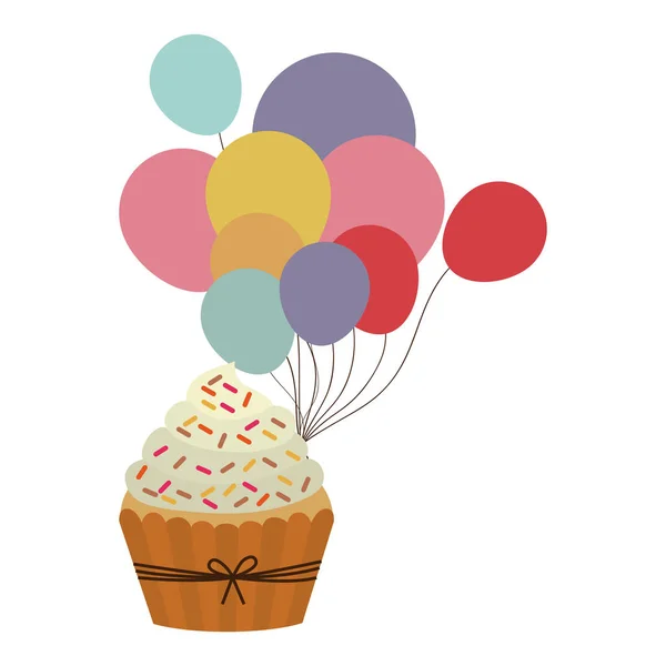 Cupcakes de muffin com balões ícone —  Vetores de Stock
