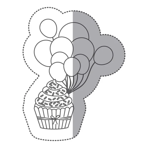 Cupcake muffin con icona palloncini — Vettoriale Stock