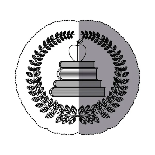 Livros de emblema com ícone de maçã vermelha — Vetor de Stock