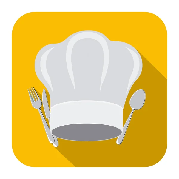 Tenedor símbolo y cuchillo con sombrero de chef — Vector de stock