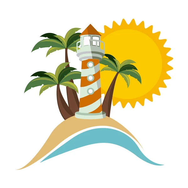 Symbole plage avec icône phare — Image vectorielle
