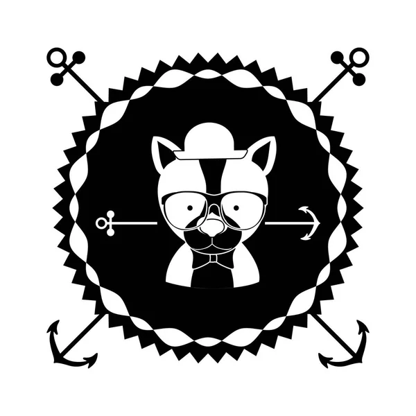 Emblem dog hipster hunter city icon — Stock Vector