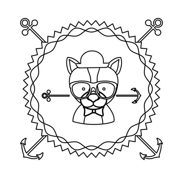 Emblème chien hipster chasseur ville icône — Image vectorielle