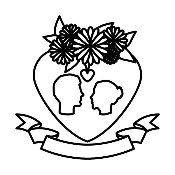 Rosas y flores pareja corazón icono stock — Archivo Imágenes Vectoriales