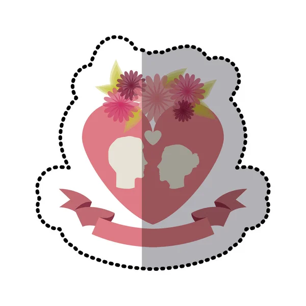 Roses and flowers couple heart icon stock — Stock Vector