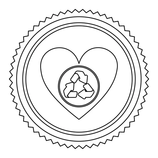 Contorno de marco circular con corazón con símbolo de reciclaje — Vector de stock