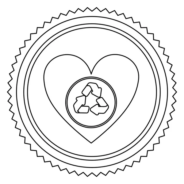 Contorno de marco circular con corazón con símbolo de reciclaje — Archivo Imágenes Vectoriales