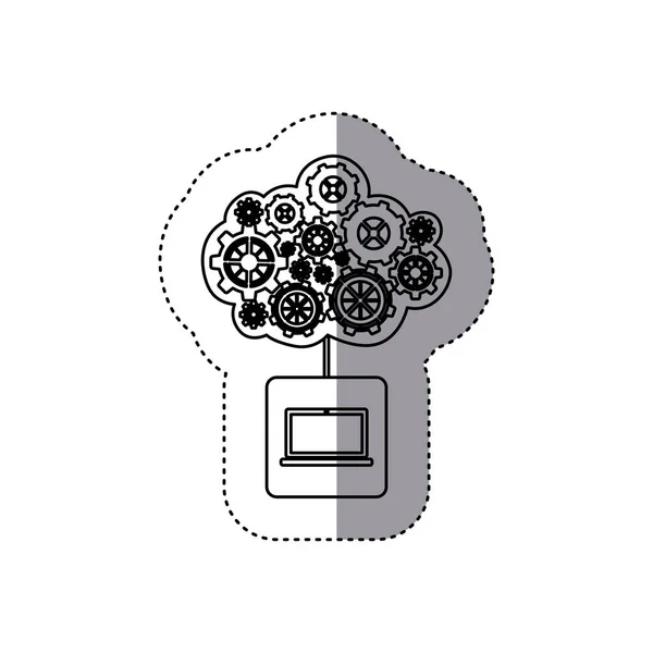 Pegatina monocromática con concepto de servicio de mantenimiento de la computadora portátil — Archivo Imágenes Vectoriales