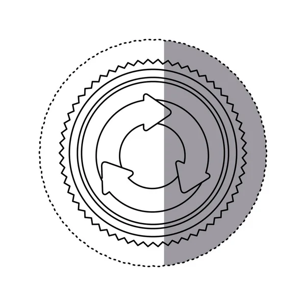 Autocollant contour monochrome avec symbole de recyclage circulaire — Image vectorielle