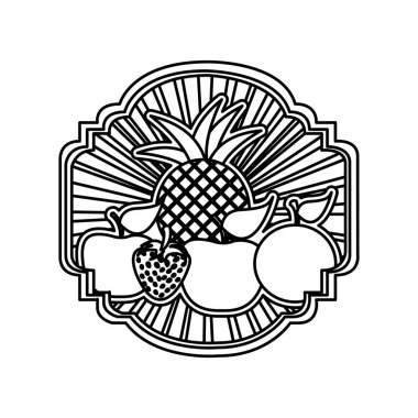 Natürmort meyve ile kontur dekoratif hanedan çerçeve çizgili