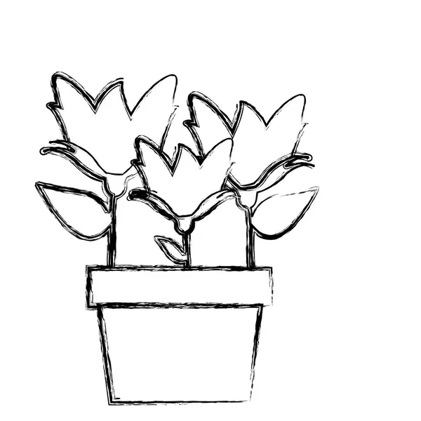 Wazig silhouet voorjaarscollectie bloemen in pot — Stockvector