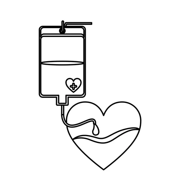Kontur çanta bağış kan ve kalp şekli — Stok Vektör
