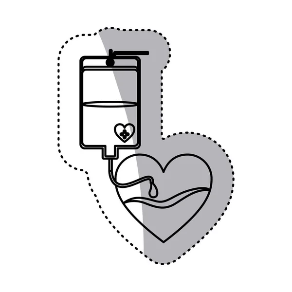 Bolsa de pegatina contorno donar sangre y forma de corazón — Vector de stock