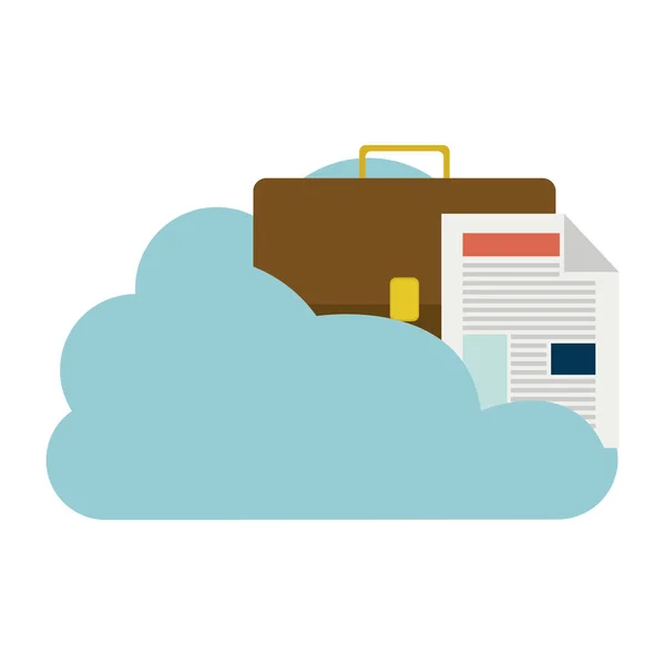 Nuage en forme de cumulus avec mallette et document avec pli — Image vectorielle