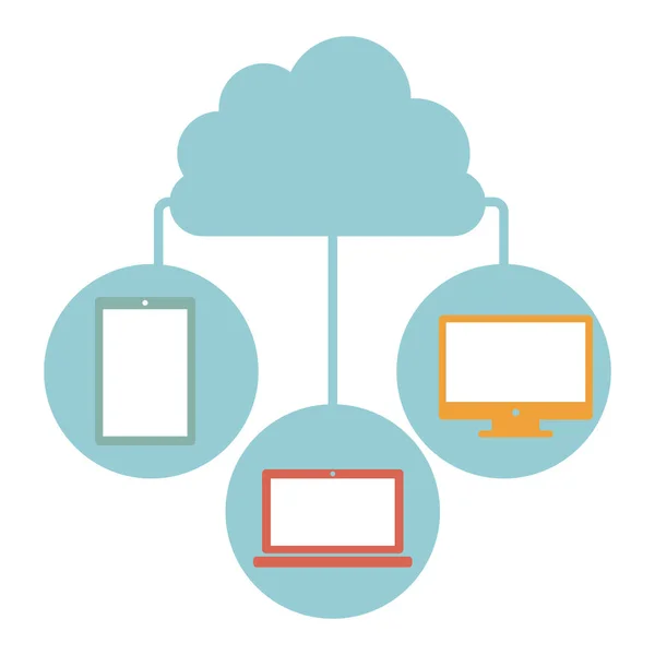Cloud in forma cumulativa collegato al dispositivo tecnologico — Vettoriale Stock