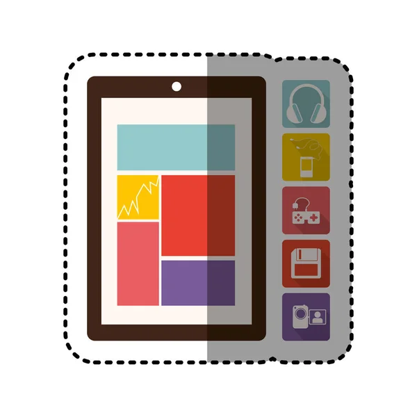 Adesivo colorido tabela de tecnologia e ícone aplicativos —  Vetores de Stock