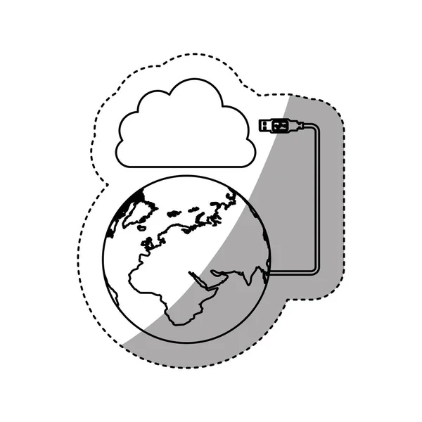 Sticker silhouet cloud opslag wereldwijde hosting database — Stockvector