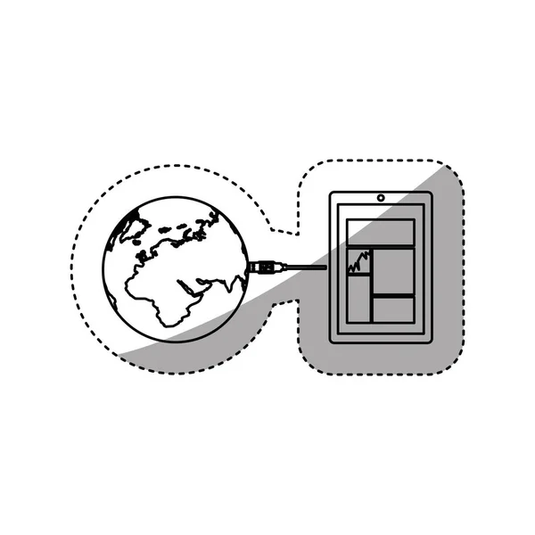 Sticker silhouette smartphone global hosting database — Stock Vector