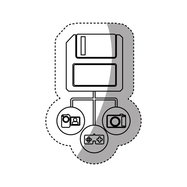 Autocollant silhouette disquette dispositif de stockage icône stock — Image vectorielle