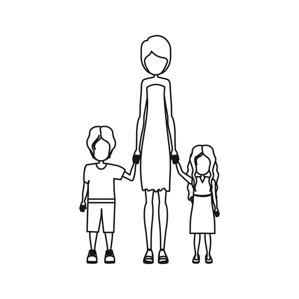 Mensen vrouw met haar kinderen-pictogram — Stockvector