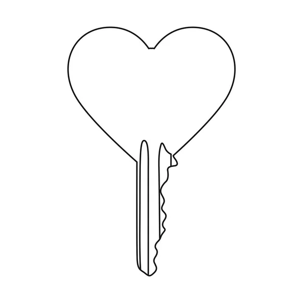 Contorno monocromo con llave en forma de corazón — Vector de stock