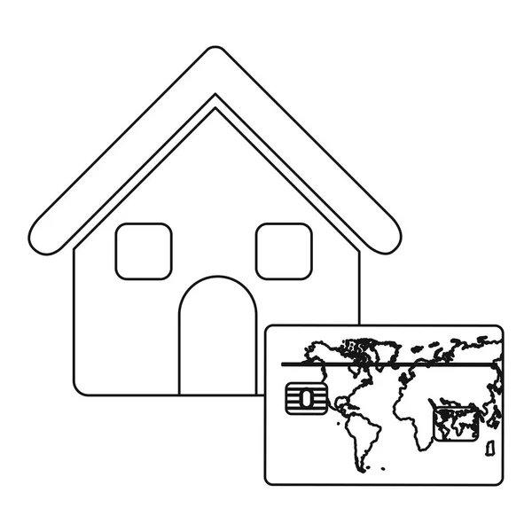 Monochromes Konturhaus mit Rahmenkarte der Welt — Stockvektor