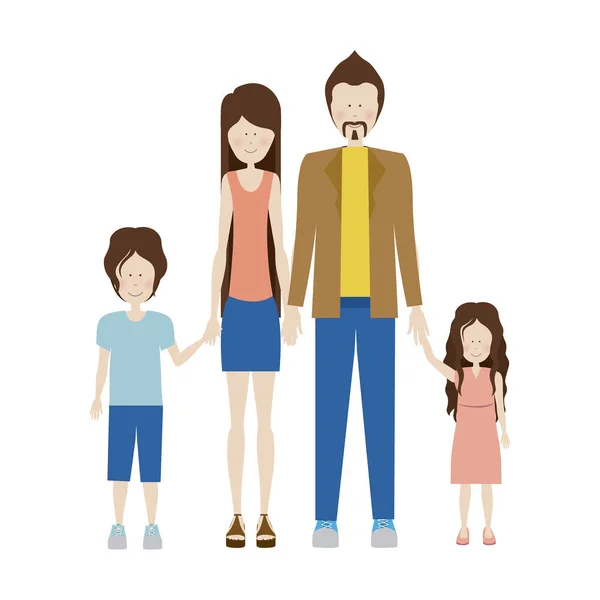 Färg siluett familjen och pappa med jacka och mustasch — Stock vektor