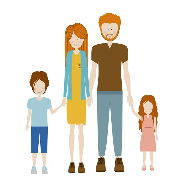 红发和爸爸留着胡子的颜色剪影家庭 — 图库矢量图片