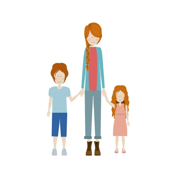 Color silhouette with kids and mom with pants and jacket — Stock Vector