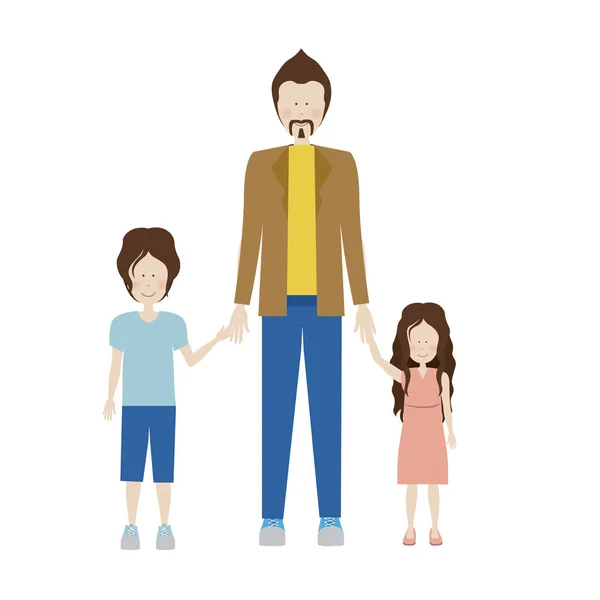 Silhouette couleur avec enfants et papa avec veste et moustache — Image vectorielle