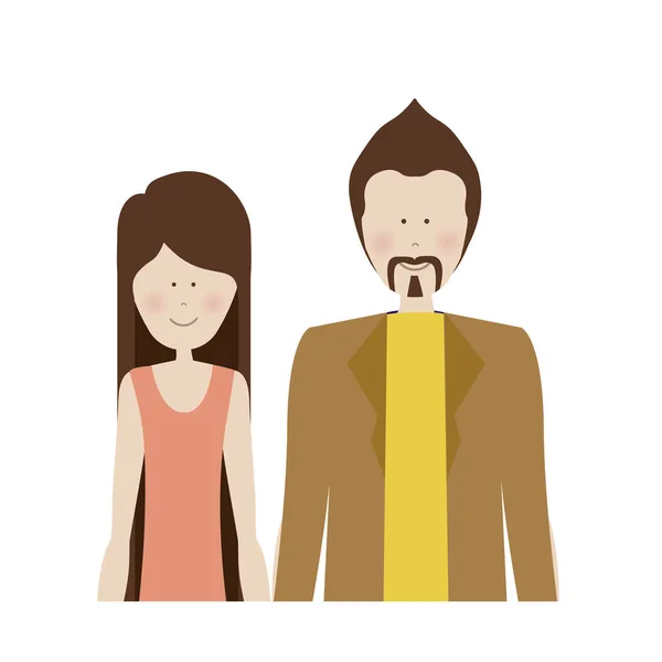 Kolor sylwetka pół ciała z kobietą w koszuli i człowiek z wąsem — Wektor stockowy