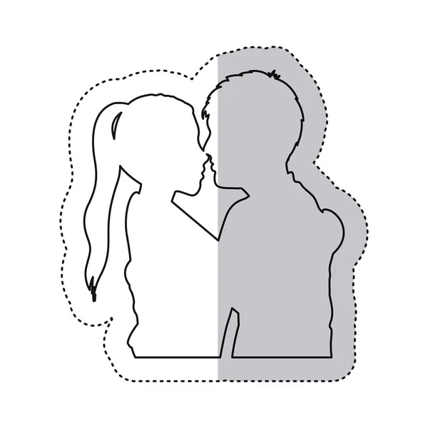 Sticker monochrome contour with half body couple hugged — Stock Vector