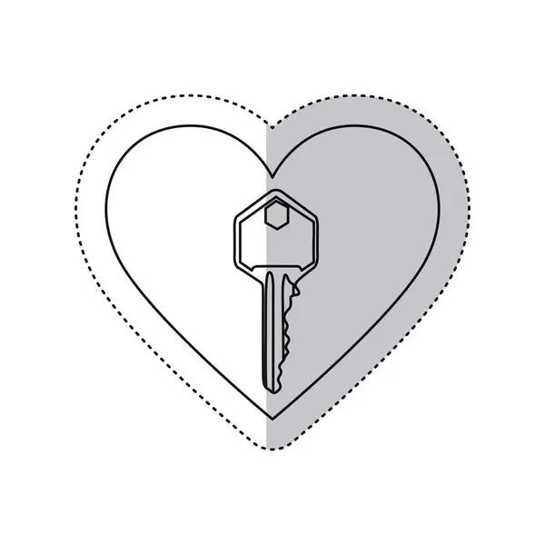 Αυτοκόλλητο μονόχρωμη περίγραμμα με καρδιά σε ξύλινο πλαίσιο με κλειδί — Διανυσματικό Αρχείο