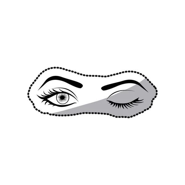 Etiqueta engomada negro silueta guiño mujer ojos — Archivo Imágenes Vectoriales